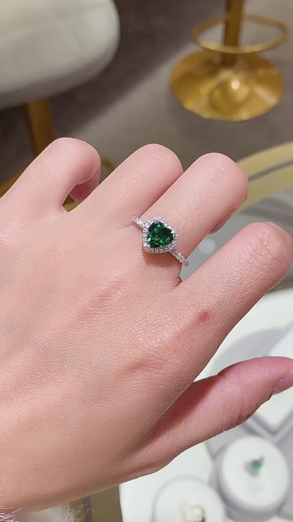 Beloved Secret Realm · 1.2 Carat cultivated emerald Heart Shaped Moissanite Ring