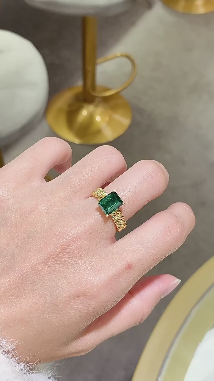 Royal Green Realm · 3 carat cultivated emerald Princess shaped moissanite ring