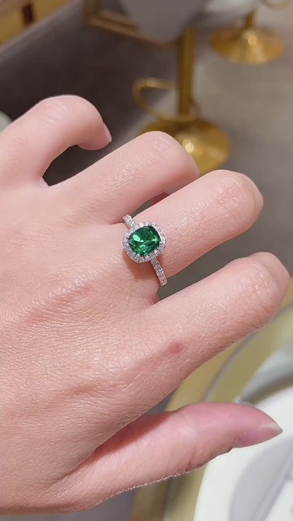 Royal Green Realm · 1.5 carat cultivated emerald Asscher shaped moissanite ring