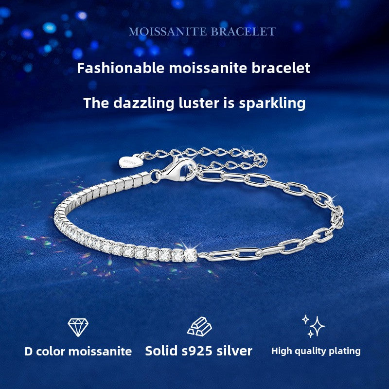 light luxury niche design tennis chain bracelet s925 silver moissanite versatile bracelet cross-border